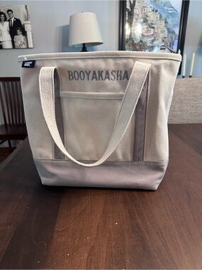 Lands' End Canvas Tote with 'BOOYAKASHA' Embroidery - Beige & Light Gray Accents